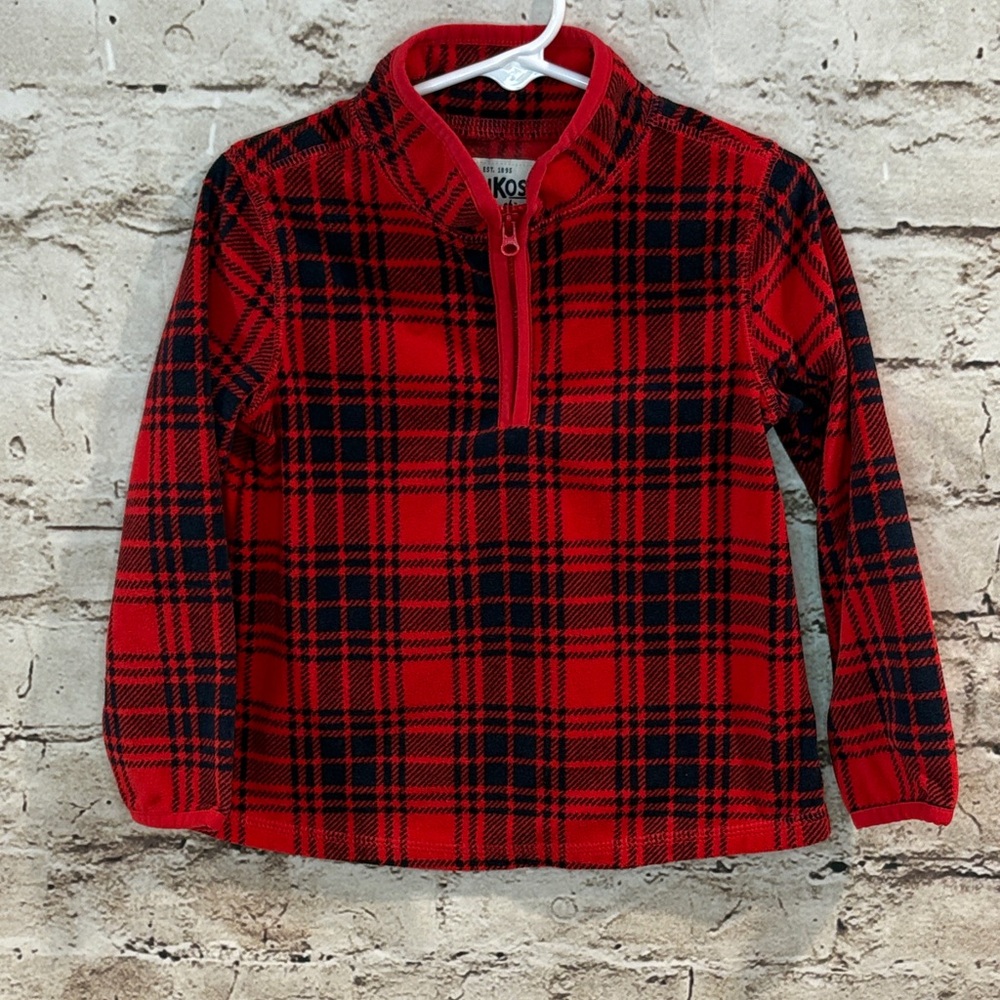 Like new- OshKosh B'gosh Toddler Plaid Red and Blue Half Zip Pull Over